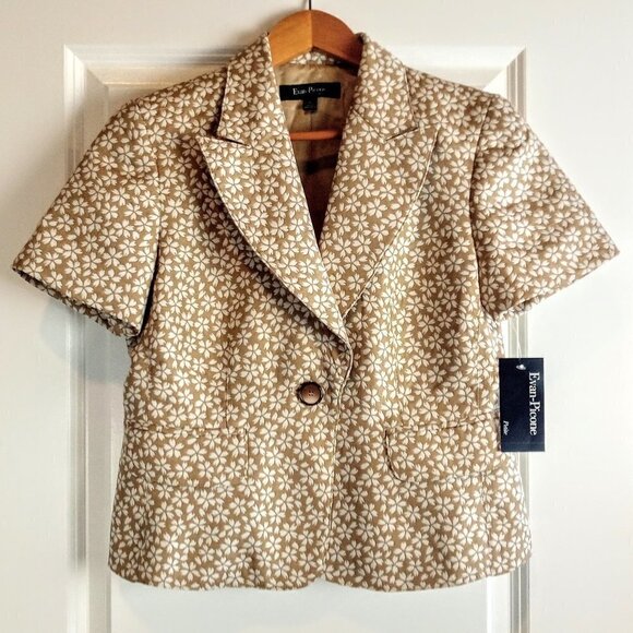 Evan Picone Beige White Floral Short Sleeve Jacket NWT - Picture 1 of 5